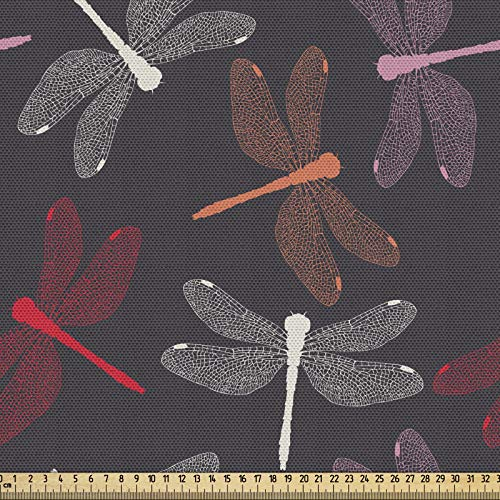ABAKUHAUS Libelle Gewebe als Meterware, Bunte Silhouetten, Schön Gewebten Stoff für Polster und Wohnaccessoires, 1M (148x100cm), Mehrfarbig