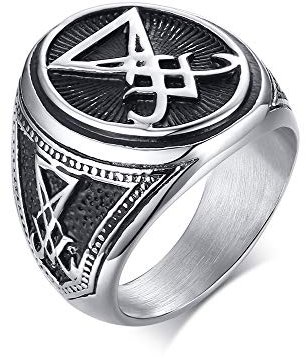 VNOX Edelstahl Satan Ring Luzifer Ring Satanischer Ring Religiöser Ring Punk Hip Pop Bike Bike Ring für Männer,Geschenk für ihn