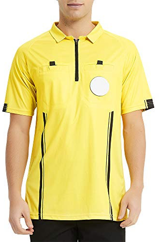 TOPTIE Men's Soccer Referee Jersey Officials Pro Short Sleeve Referee Shirts-Yellow-2XL