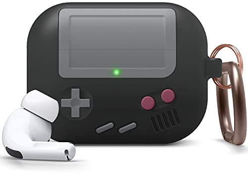 elago AW5 Case mit Karabiner Kompatibel mit AirPods Pro Hülle Ladecase - Design in der klassischen Handheld-Spielekonsole Schutzhülle, Patent Angemeldet (Schwarz)