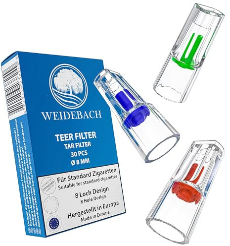WEIDEBACH® 10 filtri per sigarette di qualità 30 riducono le spiacevoli conseguenze del fumo, punta per sigarette da 8 mm, filtro per sigarette, filtro per sigarette, catrame