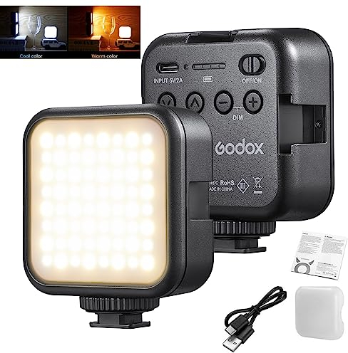 GODOX Litemons LED6Bi LED-Videoleuchte, zweifarbig, Temperatur, wiederaufladbar, Mini-Fülllicht, 3200 K-6500 K, dimmbar, unterstützt magnetische Adsorption mit 3 Kaltschuh-Halterungen für