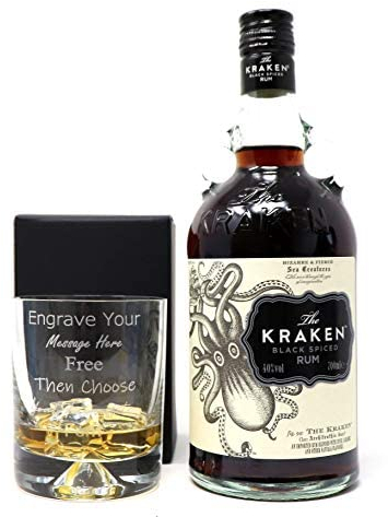Personalised Engraved Dimple Glass Tumbler & 70cl Bottle of Rum (Kraken Black Spiced Rum)