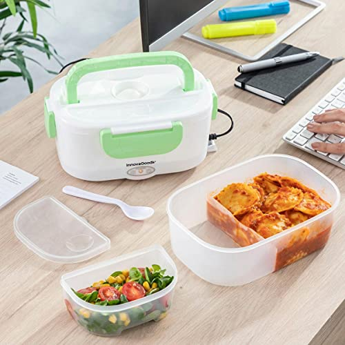 InnovaGoods® Fiambrera Eléctrica Ofunch, 1.05 L de Capacidad, Práctica y Versátil, 2 Compartimentos con Cierre Hermético, Cuchara Incluida, 40 W de Potencia, Ideal para Calentar Comida en la Oficina