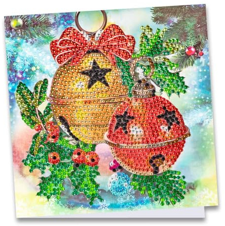 Ideen mit Herz Diamond-Painting-Grußkarte | Strass-Edition | 16 x 16 cm | 370 g/m² | inkl. Steine, Umschlag & Werkzeug (Glöckchen mit Ilex)