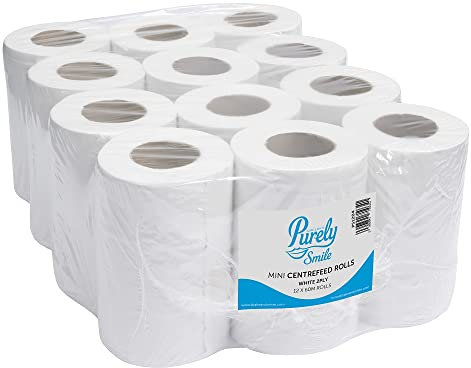 Blake & White Purely Smile PS1204 Lot de 12 mini rouleaux à dévidage central 2 plis 60 m Blanc Taille S
