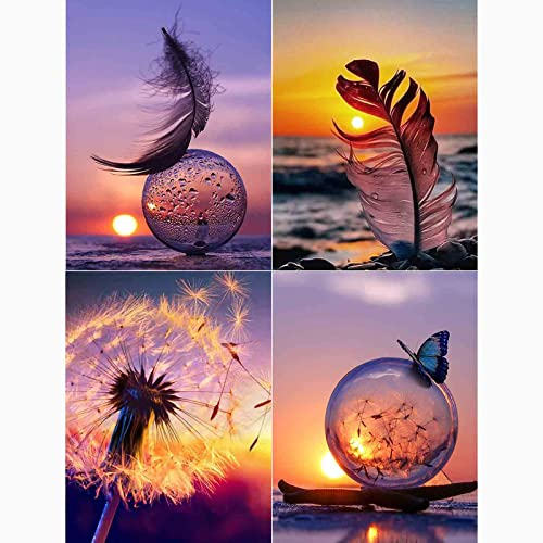 Full Set, 4 Stück 5D Diamant Painting Bilder mit Diamond Painting Zubehör DIY Diamant Malerei für Wohnzimmer Schlafzimmer Büro Wand Und Eingang Dekoration