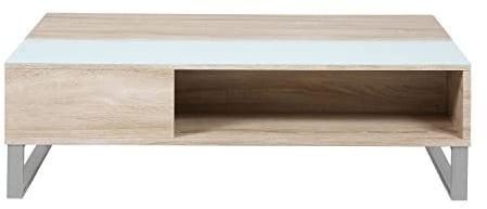 Toilinux.com Table Basse en Verre et MDF avec Plateaux relevable - Beige