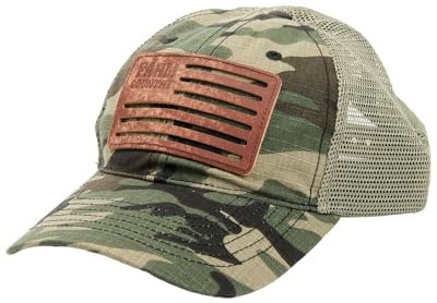 John Deere Herren 6-Panel Traditionelle Camo Leder Bauernhof Landflagge Patch Mesh Back Hat, camouflage, Einheitsgröße