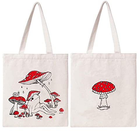 MOSITU Pilz-Rucksack mit Kordelzug, ästhetischer Pilz-Kordelzug, niedlicher Baumwoll-Leinen-Rucksack für Damen, Geschenk, Pilz-Tragetasche, Large, Casual
