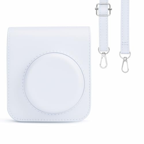 Rieibi Tasche für Mini 12 – PU Leder Tasche für Mini 12 Sofortbildkamera – Abnehmbare Tasche mit verstellbarem Schultergurt – Weiß