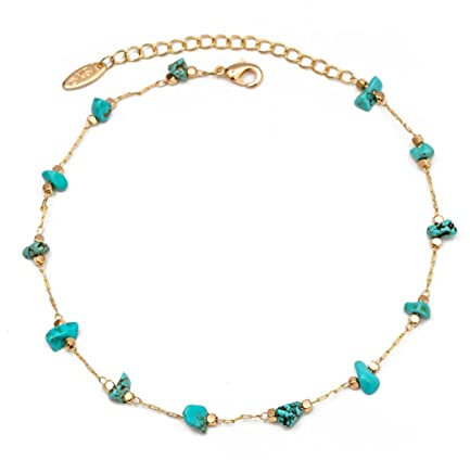 Bracelet De Cheville en Pierre Naturelle Couleur Or Jambe Pied Chaîne Bracelet De Cheville De Plage Réglable pour Femmes Filles Bijoux De Mode