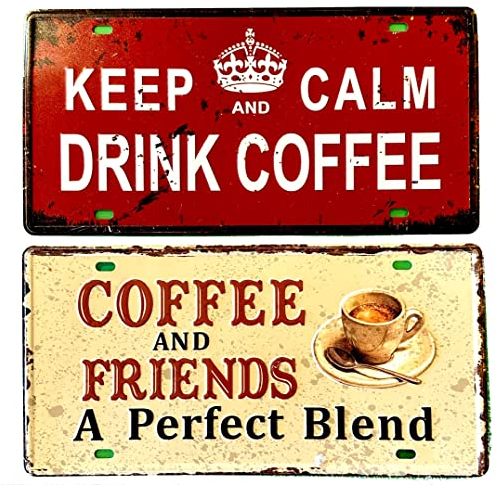 2 Stück – DiiliHiiri Kaffeeschild für Bar, Kneipe oder Café, amerikanisches Vintage-Schild, Kaffee-Dekoration, Retro-Küche, 30 x 15 cm, Hinweisschild, Plakat, Schild (2651-13-26)