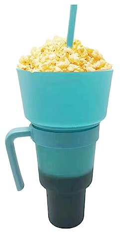 Vaso con Snack Bowl - Combo Taza 2 en 1 para aperitivos | Vaso viaje y bebida con paja, Vasos estadio para, adultos,