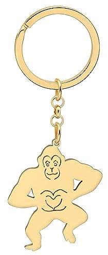 BAMAY Edelstahl Lustige Gorilla Schlüsselanhänger Brieftasche Auto Schlüssel Paare Affe Schlüsselanhänger für Frauen Mädchen Charms Geschenke (Gorilla Vergoldet)