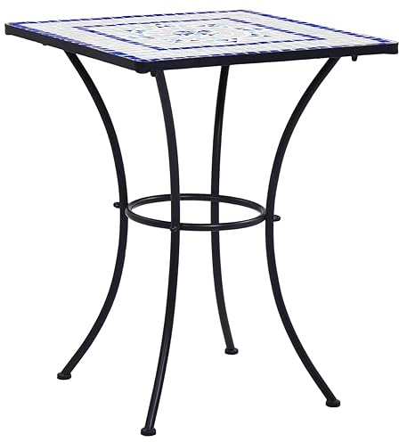 GuyAna Mosaik-Bistrotisch 60 cm Stehtisch Bartisch Gartentisch Mosaik Tisch Outdoor Bistrotisch Outdoor Keramik Blau und Weiß