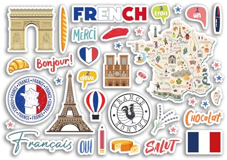 A5-Aufkleberbogen, französische Vinyl-Aufkleber, Frankreich, Schulbuch, Flagge, Landmarken, Studenten, Projekt, Reisen, Urlaub, Briefmarken, Scrapbook #81077