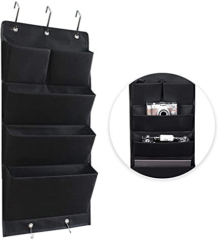 Organisateur Suspendu Sur Porte, Organisateur Suspendu Tissu, Étagère Suspendue Pliable, Porte Document Mural, avec Crochets, pour Magazines, Courrier, Fournitures de Bureau (Noir)