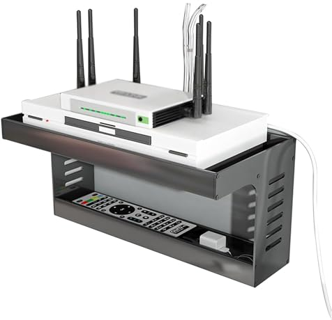 esmen WiFi Router Aufbewahrungsbox Router Storage Racks Wall Mount WiFi Router Storage Box Modem Aluminum Alloy Floating Shelf TV Cable Hide Box Router Cable Organizer Box Cable Storage Organizer