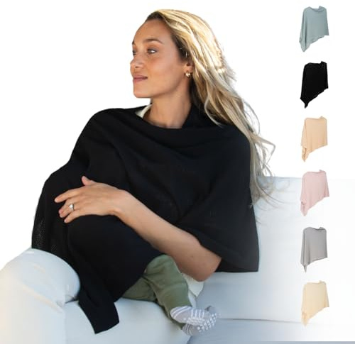 Ponchy by Gold Mamas - Breathable Nursing Cover for Breastfeeding in Privacy - Versatile 5 in 1 Poncho Design - Essential for Baby Registry - Ebony