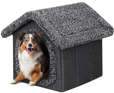 PillowPrim Haustierhütte Hundehaus Höhle Hundehütte Katzenhütte Hundehöhle Katzenhaus Hundekissen Katzenkissen Flauschiges Haus, Schwarz, 32x38x32 cm