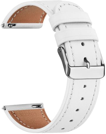 AK Leather Smart Watch Straps 20mm-Soft Smart Watch Bands for Men Women- Quick Release Watch Band Replacement - Women's Men’s Watch Bracelet Clasp Buckle (White)