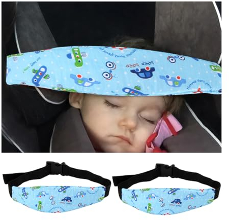 JNNJ 2 Stück Kopfhalterung Kindersitz, Kinder Stirnband Auto Schlafen, Kinderwagen Autositz Schlafen Kleinkind, Verstellbare Kindersitz-Kopfstütze(Blaues Auto)