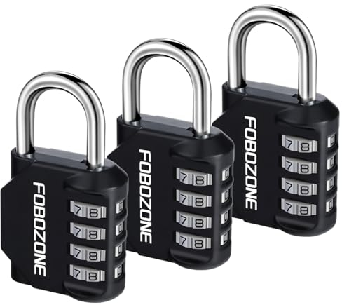 FOBOZONE Zahlenschlösser Vorhängeschloss, 4-stelliges wasserdichtes Vorhängeschloss mit zurücksetzbarem Code, für Turnhallenschließfach, Schrank, Schuppen, Haspel, Tor (Schwarz 3 Pack)