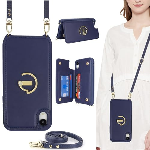 ELTEKER for iPhone XS Max Phone Case with Card Holder and Strap,PU Leather Wallet Case Flip Cover with Crossbody Lanyard Strap for iPhone XS Max (6.5 Inch) - Blue