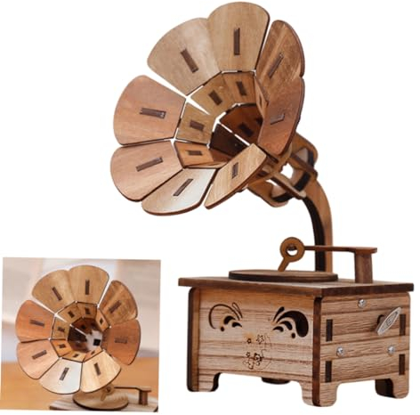 Amosfun Grammophon-Figur Kasten Bauernhaus Musik Spielzeug gehen leuchtend Osterkörbchenfüller vintage spieluhr retro musikbox valentinsgeschenke klassisch Grammophon Modell Hölzern