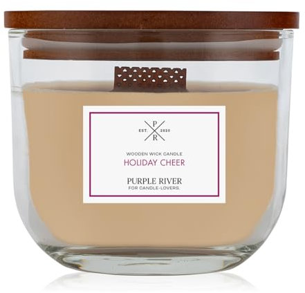 Purple River Candle Duftkerze im Glas mit Deckel | Holiday Cheer | Duftkerze Süß | Duftkerze Holzdocht | Kerze im Glas | Raumduft für Zuhause (370g)