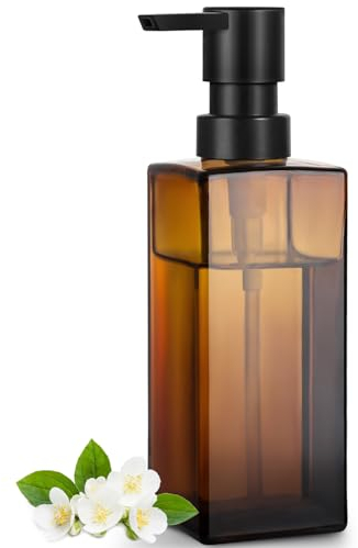 GMISUN Seifenspender braun, 350 ml Flüssigseifenspender aus braunglas, Modern Pumpspender Glas für Badezimmer, Stivoll Pumpflasche Glas mit Kunststoffpumpe, Soap Dispenser
