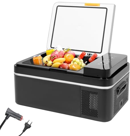 Fullwatt Kompressor Kühlbox 20L, Kühlung bis -20° C, Kühlschrank Elektrisch 12V 24V 220V-240V Anti-Schütteln,Gefrierbox für Camping Auto,LKW, Boot, Reisemobil, Steckdose,Tragbar (20L,Schwarz)