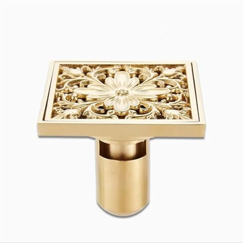 Rejilla Desague Ducha Desagües de Suelo Dorado Desagüe de Suelo de Ducha de latón Desodorante de baño Euro 10 * 10 cm Filtro de desagüe de Suelo Cuadrado Rejilla Tapa Desague Ducha(Color:B)