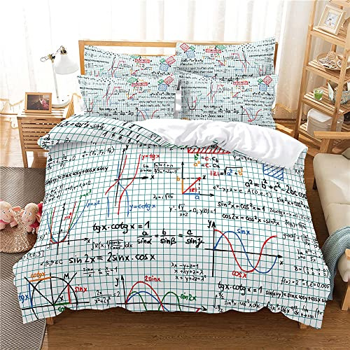 BJCJGGL Bettwäsche 135x200 Mathematische Formel Bettwäsche-Set mit Reißverschluss Schließung und 2 Kopfkissenbezug 80x80 cm - Weicher Atmungsaktive Mikrofaser Bettbezug für Kinder Mädchen