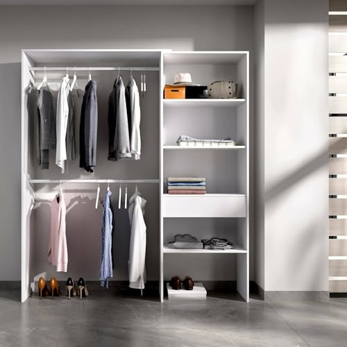 Dmora - Großer Kleiderschrank Lhotse, Struktur für begehbaren Kleiderschrank, offener Kleiderbügel, 160 x 40 x 187 cm, Weiß