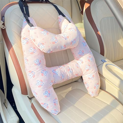 ACAREY H Form Kinder Auto Reisekissen, Schlafkissen Auto Kinder, Verstellbares Nackenkissen, Ergonomisch Geformtes, Unterstützt Körper und Kopf, Weich Atmungsaktiv, Schütteln Reduzieren (Kaninchen)