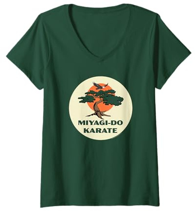 Damen Cobra Kai Miyagi-Do Karate Eagle Fang Bonsai Tree Dojo Logo T-Shirt mit V-Ausschnitt