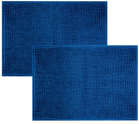 Moonlight Bedding Navy Bath Mat Non Slip Anti Mould – 2 Pack Chenille Bathroom Mat 50x80 cm Machine Washable Shower Mat