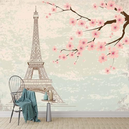 Vintage Paris Eiffelturm Wandbild Romantisches Paris Fototapete für Jungenzimmer Wohnzimmer Spielzimmer Groß 400 x 280 cm Größe Kinder Kinderzimmer Jugendzimmer Wandkunst Dekor