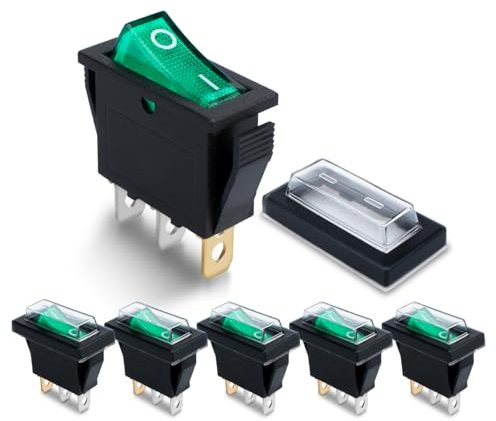 Innfeeltech 6 Pcs Mini Interruptor Basculante Verde KCD3-103 3 Pin 3 Posición Interruptor de palanca con 6 Tapas impermeables