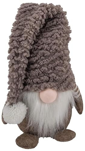 ZauberDeko Wichtel Stoff Figur Creme Braun Stehend Weihnachten Tomte Gnom Deko Geschenk Türstopper 26cm, Farbe:Braun