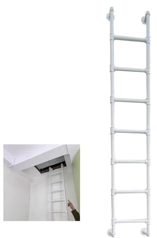Height Loft Metal Step Ladder for Bunk Bed | Basement Window Well Egress Ladder Wrought Iron Entrance Ladder for Window Well Warehouse RV Boat, White(210cm/83in)