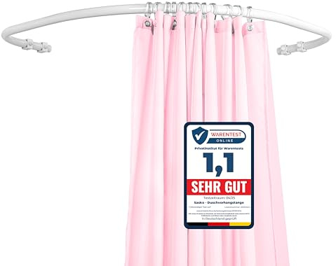 Sasko Duschvorhangstange Duschstange Duschvorhang L-Form Rundbogen Symmetrisch Aluminium Belastbarkeit 25 kg Gardinenstange für Vorhang für Badewanne & Dusche Wandmontage - Weiß - 120x120 cm