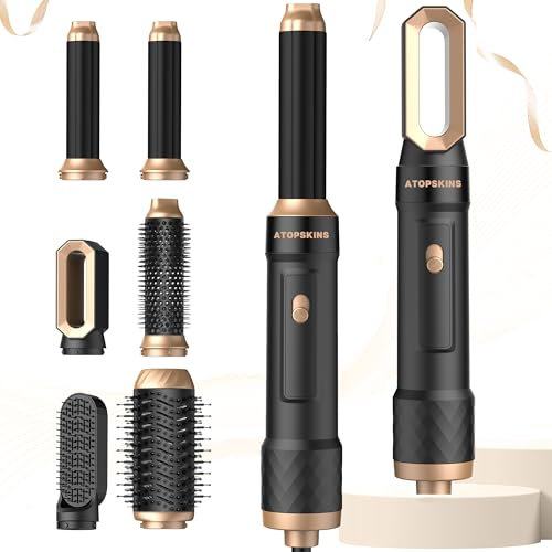 Haartrockner Airbrush Atopskins 6 in 1 Air Styler set, Hair Styler Warmluftbürste Set für Alle Haartypen, mit Auto Lockenstab,Föhn,Luftstrom Rundbürsten Föhnbürste, Glättbürste,Haarglätter Bürste