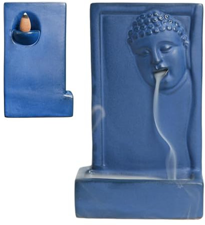 Incienso budista de reflujo de cerámica con reflujo budista | Fuente de incienso de Buda | Buda de cerámica decoración del hogar, estatua para escritorio, mesa, estantería, sala de yoga, medita