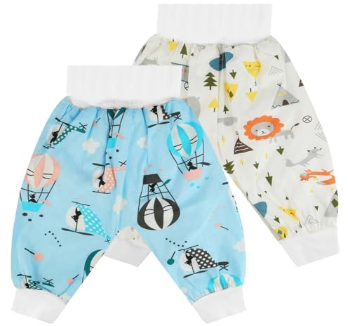 Aolso Pantalones de Entrenamiento Algodón para bebé, 2 Piezas Pantalones para Pañales Niñas Niños Reutilizables, Chica Ropa Interior para el Entrenamiento al Orinal para Bebé 3-5 Años(M-Blanco/Azul)
