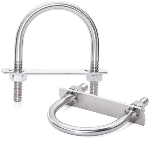 FamlTol M8 de Pernos en U 42mm de ancho interior Abrazadera en U de alta resistencia Soporte de perno en U redondo de acero con placa y tuerca hexagonal para fijación de tuberías │ 2 juegos