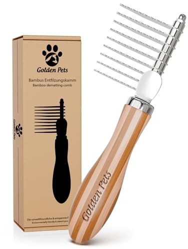 Golden Pets Entfilzer Kamm für Hunde & Katzen - Sanft gegen Knoten & Filz | Für mittel- bis langhaarige Hunde & Katzen - Abgerundete Zinken für sanftes Entwirren - Für kleine bis große Tiere