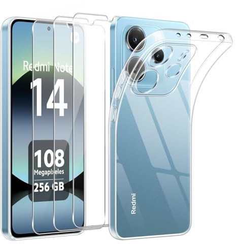 Czyoa Handyhülle für Xiaomi Redmi Note 14 4G EU Version(Nicht für 5G/4G Global Version)und 3 Stücke Schutzfolie, Weich und Transparent TPU Hülle, Stoßfest und Anti-gelb Schutzhülle